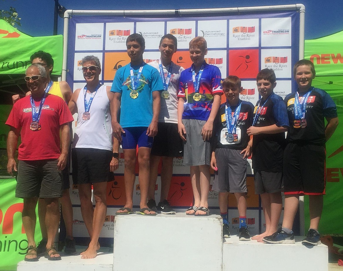 &lt;p&gt;Courtesy photo&lt;/p&gt;&lt;p&gt;Male team winners in the recent Race the River Sprint Triathlon are, from left, third place, Team Alex (A. Michels, B. O'Dennell and M. Michels); first place, River Rats (Chris Hartman, Altyn Cader and Henry Schmick); and second place, The Olympic Donuts (Ryan Graves, Logan Robillard and Charles Daniel Sharples).&lt;/p&gt;