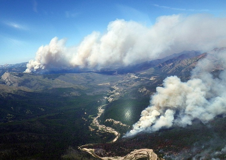 &lt;p&gt;This aerial view shows the Hammer Creek Fire, foreground,
burning along the South Fork of the Flathead River, and the Big
Salmon Lake Fire burning at left in the distance.&lt;/p&gt;