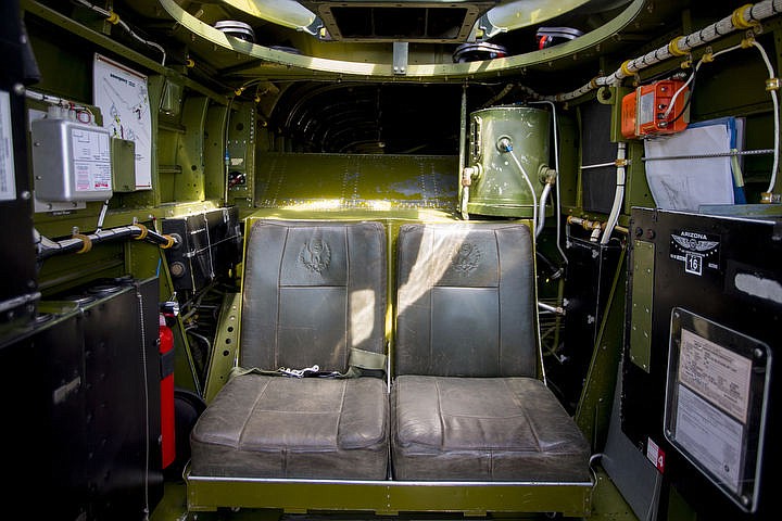 &lt;p&gt;Original passenger seats in the 1944 &quot;Maid in the Shade&quot; B-25 war plane. With a 67.5 foot wingspan and a length of 52 feet, 11 inches, the war plane has a top speed of 275 miles-per-hour and can carry a crew of six. The plane flew 15 combat missions over Italy in late 1944, mostly targeting railway bridges.&lt;/p&gt;