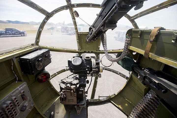 &lt;p&gt;The interior of the gunner's cockpit of the 1944 &quot;Maid in the Shade&quot; B-25 warplane features bomb-dropping instruments as well as two .50 caliber machine guns. The 1944 &quot;Maid in the Shade&quot; B-25 war plane is parked at the Coeur d'Alene Airport on Thursday, Aug. 18, 2016, where it'll be throughout the weekend. With a 67.5 foot wingspan and a length of 52 feet, 11 inches, the war plane has a top speed of 275 miles-per-hour and can carry a crew of six. The plane flew 15 combat missions over Italy in late 1944, mostly targeting railway bridges.&lt;/p&gt;