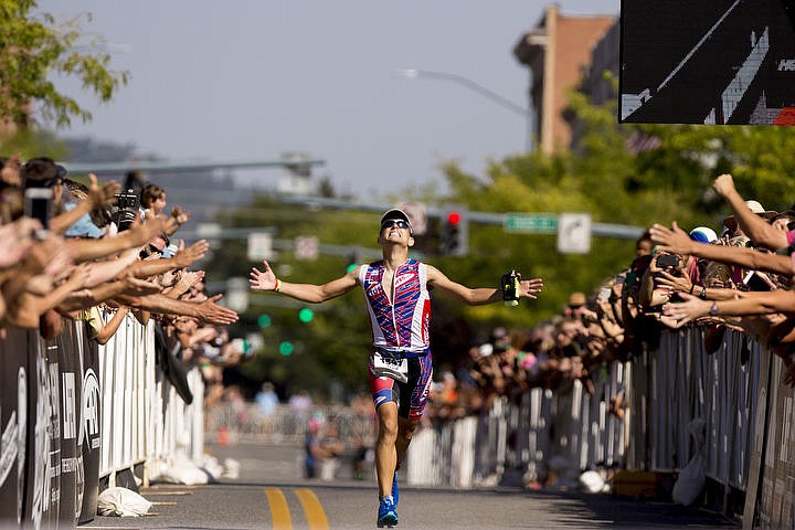 &lt;p&gt;JAKE PARRISH/Press Kevin Portmann of Carlsbad, Calif. takes his final steps of Ironman Coeur d'Alene as he approaches the finish line with a time of nine hours, 28 minutes and 29 seconds, making him the top finisher of the triathlon.&lt;/p&gt;