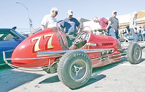 &lt;p&gt;Bill Blackwell, left, of Moyie Springs, explains the finer points of his 1948 Midget race car Saturday during the car show.&lt;/p&gt;