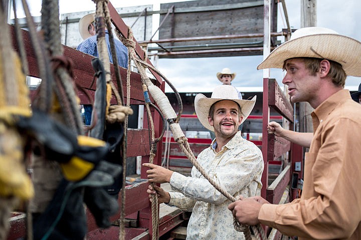 &lt;p&gt;JAKE PARRISH/Press&lt;/p&gt;&lt;p&gt;At left, Tya Bennett of Redmond, Ore. and Jeff Torrence of Brownville, Ore. &quot;sticky up&quot; their bull riding ropes with rosin before they ride Thursday at the Xtreme Bulls rodeo show at the Main Arena. Riders from all over the country participated in the competition.&lt;/p&gt;