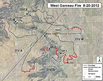 &lt;p&gt;This map shows the state of the fire on Monday, Aug. 20. The area depicted is about 15 miles west of Polson. Red lines indicate active fronts. Black lines represent perimeter firelines.&lt;/p&gt;