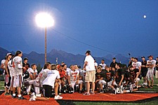 The Ronan football team gets a talk from head coach Jim Benn.