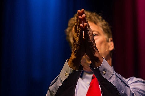 &lt;p&gt;Presidential candidate Rand Paul gestures toward the crowd while talking about his plan for a flat tax.&lt;/p&gt;