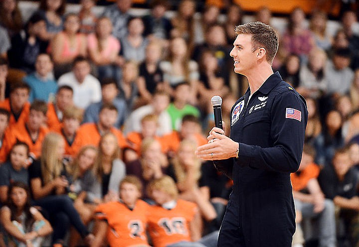 &lt;p&gt;U.S. Air Force Maj. Jason Curtis addresses students on Friday at Flathead High School. Curtis, a 1999 Flathead graduate, spoke to students about the importance of having dreams and chasing them.&lt;/p&gt;