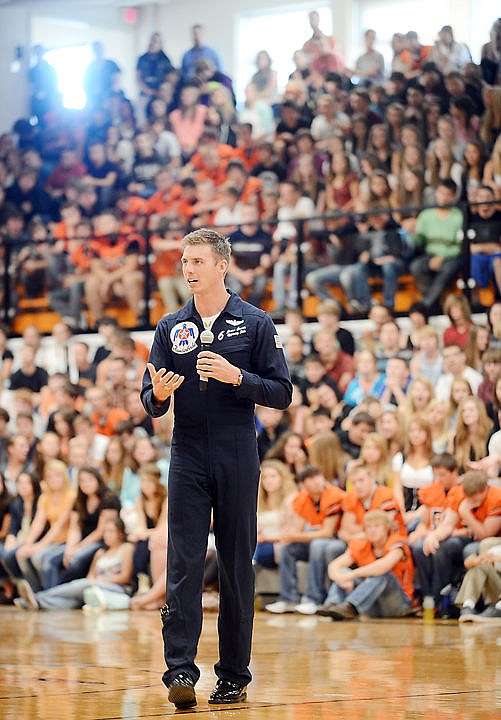 &lt;p&gt;United States Air Force Major Jason Curtis addresses the students on Friday at Flathead High School.&lt;/p&gt;