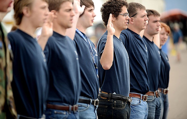 &lt;p&gt;Tyler Godbold, 20, and others practice swearing into the United States Air Force on Saturday, August 30 at the Mountain Madness Air Show. The official swearing in happened immediately prior to the Thunderbirds flight. (Brenda Ahearn/Daily Inter Lake)&lt;/p&gt;