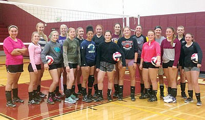 <p>The 2016-2017 Troy Volleyball Team. Back row, left to right: Ashley Gromley (Junior Varsity), Ella Pierce (C-Squad), Sarah Pierce (Varsity), Katelyn Tallmadge (C-Squad), Montana Rice (C-Squad), Alyssa Lewis (Varsity), Sami Roerich (Varsity), Allie Coldwell (Varsity) and Heather Lyons (Junior Varsity). Front Row, left to right: Olivia Short (Junior Varsity), Kylie Carr (Junior Varsity), Sarah Shadden (C-Squad), Olivia Roach (Varsity), Kaitlyn Downy (Varsity), Allie Brown (Varsity), Mazzy Hermes (C-Squad), Kami Finley (C-Squad) and Harle Huisentruit (C-Squad).</p>