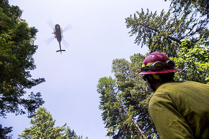 &lt;p&gt;TESS FREEMAN/Press&lt;/p&gt;&lt;p&gt;Lane Boyle, of the Idaho Department of Lands,&#160;waits for a helicopter to lower it&#146;s pulley at the Idaho National Guard DET 1 1-112th Aviation&#146;s helicopter rescue training. The Idaho National Guard trained five agencies from Kootenai County in passenger helicopter rescue at Fernan Saddle in Coeur d&#146;Alene National Forest on Wednesday afternoon.&lt;/p&gt;