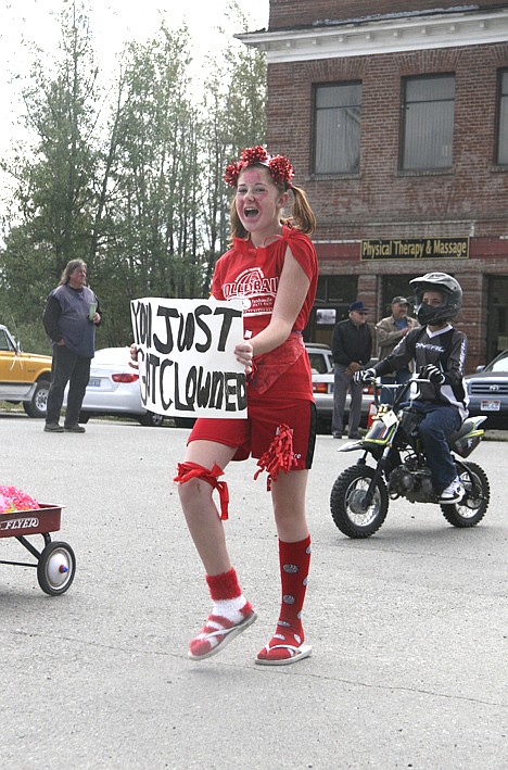 &lt;p&gt;Just clowning around, Courtney Eaton, 12, shows her community spirit during the Labor Day parade in Spirit Lake.&lt;/p&gt;