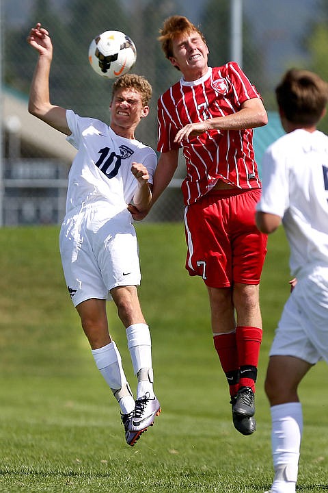 &lt;p&gt;Lake City sophomore Greyden Lee (10) battles for a header against Jack Rinck of Sandpoint at a jamboree on Wednesday at Lake City High School. The Timberwolves defeated the Bulldogs 2-0.&lt;/p&gt;