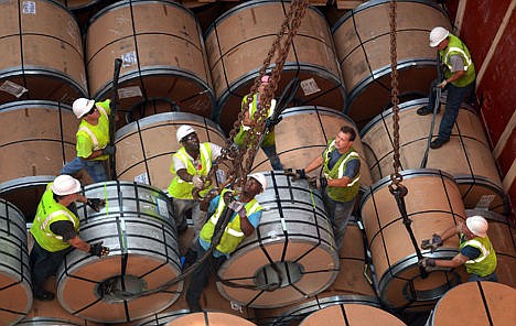 &lt;p&gt;In this July 14 photo, workers secure multiple-ton coils of steel for unloading by crane from the cargo ship Selinda at the Logistec USA terminal at the Adm. Harold E. Shear State Pier in New London, Conn.&#160;&lt;/p&gt;