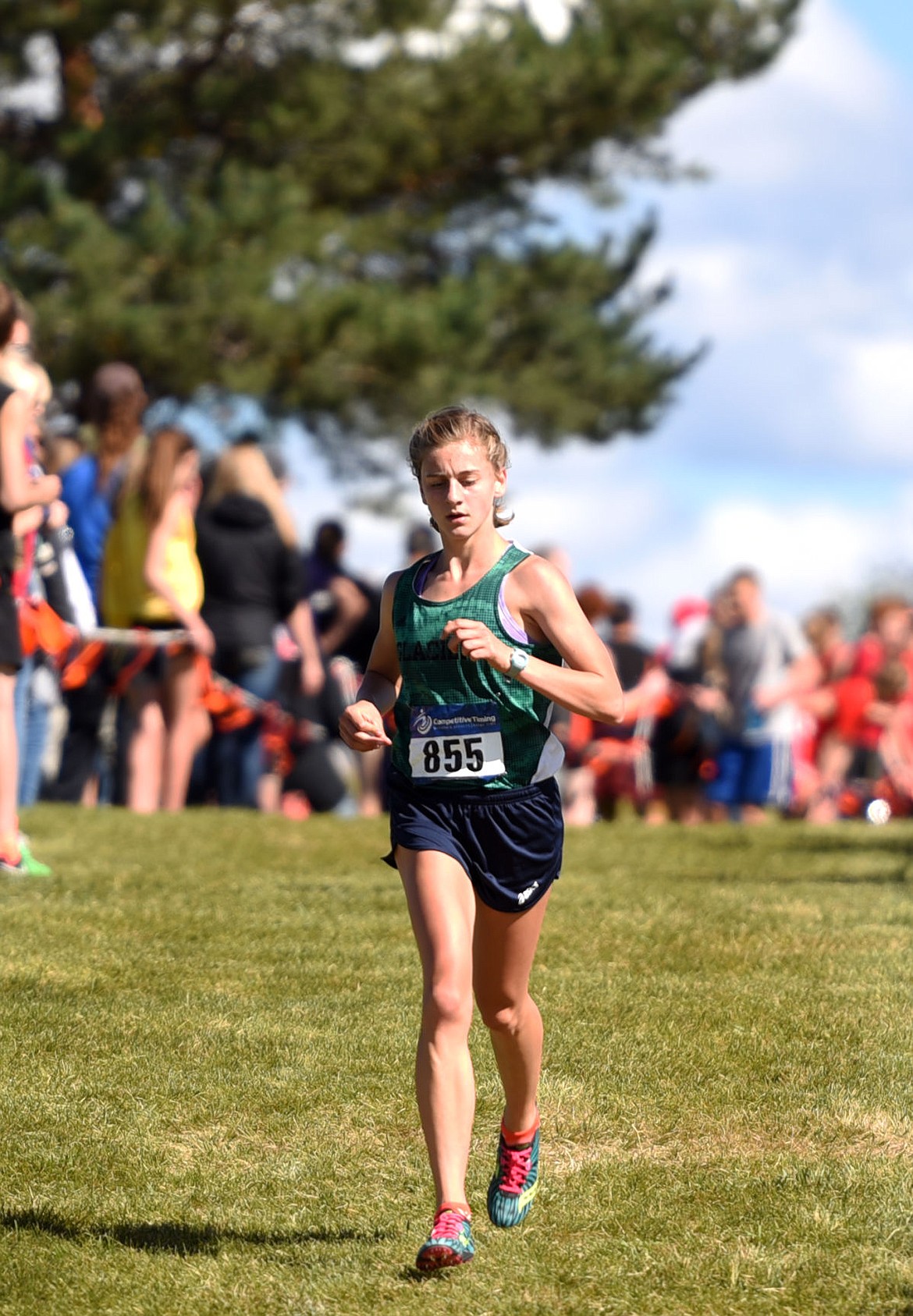 &lt;p&gt;Glacier junior Annie Hill leads the pack in the girls varsity run at the Flathead Invitational at Rebecca Farm on Friday afternoon, September 9. Hill finished in 17:15. (Brenda Ahearn/Daily Inter Lake)&lt;/p&gt;