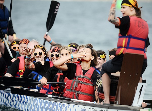 &lt;p&gt;Members of the Flathead Valley Community College Eagles boat greet the crowd as they return from a race on Sunday, September 8 at the 2013 Montana Dragon Boat Festival at Flathead Lake Lodge in Bigfork. (Brenda Ahearn/Daily Inter Lake)&lt;/p&gt;