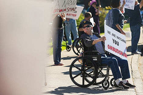 &lt;p&gt;Dale Robinson, 84, participate in a demonstration lead by the Silver Angles for the Elderly on Lakewood Drive Thursday in Coeur d&#146;Alene.&#160; About 40 gathered to protest the alleged abuse of the elderly in nursing homes&lt;/p&gt;