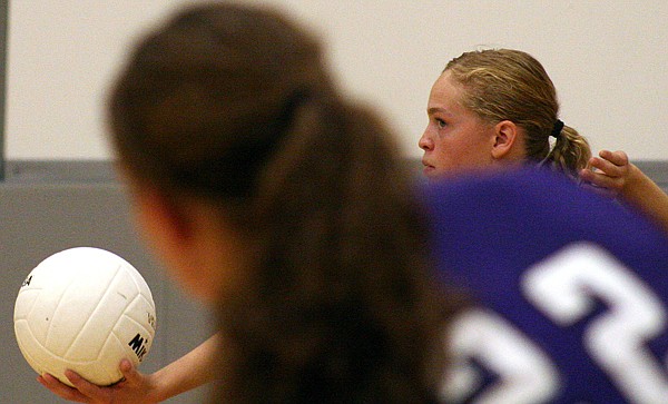 &lt;p&gt;Dawn Blevins serves for the Lady Vikings.&lt;/p&gt;