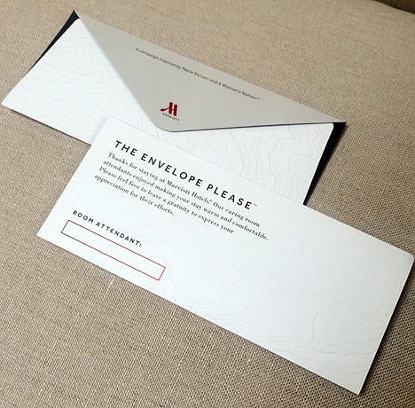 &lt;p&gt;This photo provided by A Woman's Nation shows an envelope that Marriott will be placing in 160,000 hotel rooms in the U.S. and Canada beginning this week to encourage guests to leave a tip for the person who cleans the room. The envelopes bear the name of the room attendant.&#160;&lt;/p&gt;