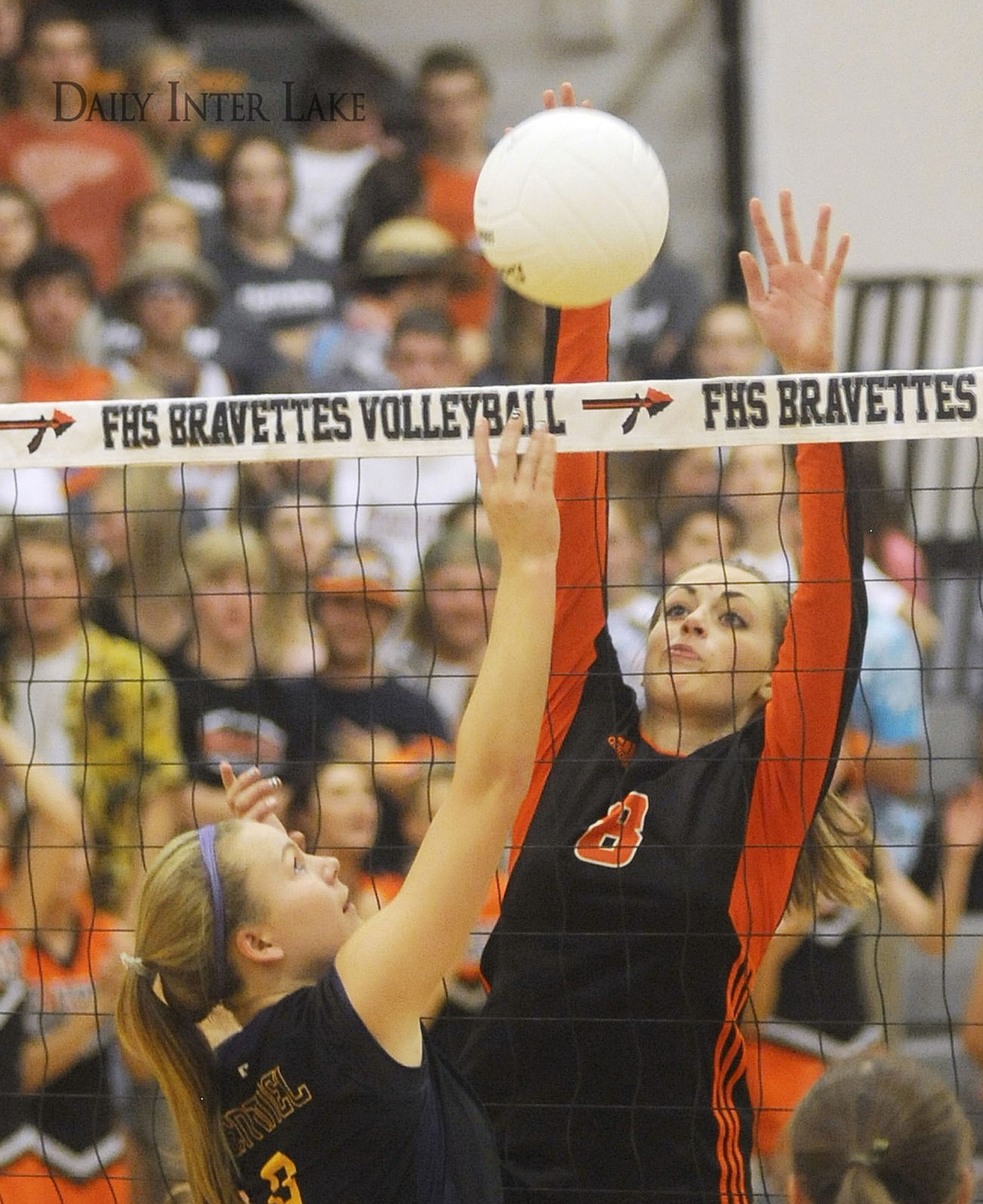 &lt;p&gt;Flathead's Jordyn Clare blocks a shot in a match against Sentinel on Tuesday at Flathead High School. (Aaric Bryan/Daily Inter Lake)&lt;/p&gt;