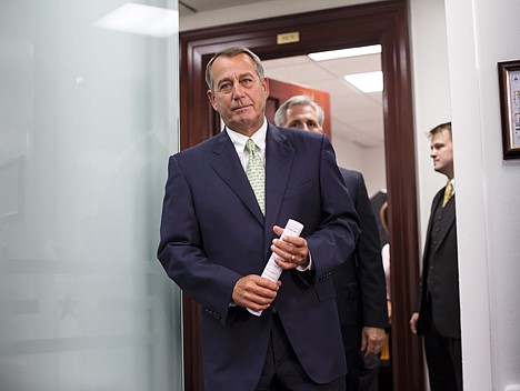&lt;p&gt;Speaker of the House John Boehner, R-Ohio, and House Republican leaders emerge from a closed-door strategy session at the Capitol, Wednesday, Sept. 18, 2013. House GOP leaders are looking to reverse course and agree to tea party demands to try to use a vote this week on a must-pass temporary government funding bill to block implementation of President Barack Obama's health care law. Boehner is followed by House Majority Whip Kevin McCarthy, R-Calif.&lt;/p&gt;