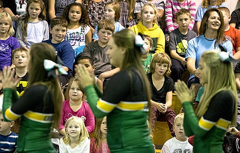 &lt;p&gt;Betty Kiefer Elementary School students watch Lakeland High School cheerleaders perform on Friday during a &#147;Rachel&#146;s Challenge&#148; rally at Betty Kiefer Elementary School in Rathdrum. The challenge is to treat others with kindness and respect, and is named after Rachel Scott, who was 17 when she was the first student killed at the Columbine shooting at Columbine High School in 1999.&lt;/p&gt;