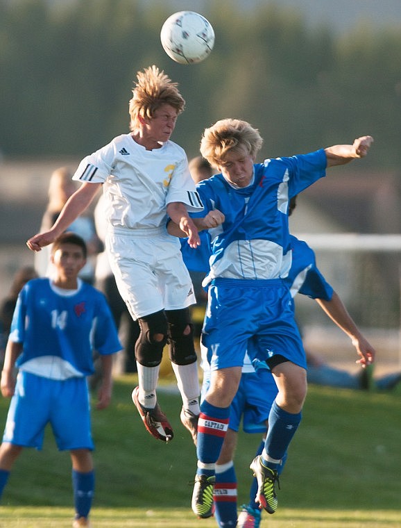 &lt;p&gt;Whitefish's Taven Edland (3) and Bigforks' Austin Gordon (7) go up for a header Thursday during the Bulldog's win over Bigfork at Smith Fields in Whitefish.&lt;/p&gt;