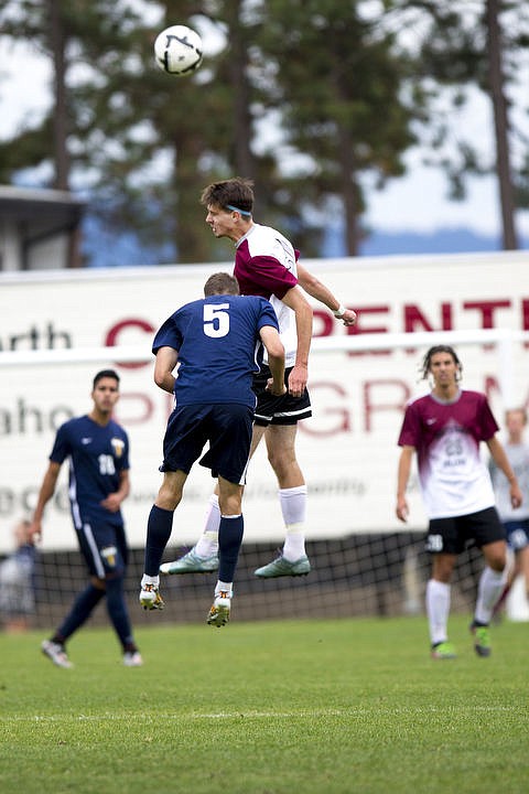 <p>The North Idaho College''s mens' soccer team duke it out with Community Colleges of Spokane on Wednesday, Sept. 21, 2016 at North Idaho College. The Cardinals were no match for Spokane, and lost 2-0. To purchase photo, please visit www.cdapress.com/photos</p>