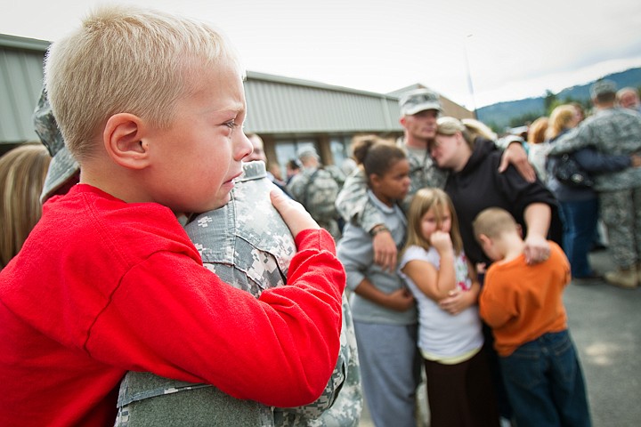 &lt;p&gt;6-year-old Jordan Buesking sobs while hugging family friend, Sara Kerby, Spc. with the Idaho Army National Guard, as nearly 200 soldiers with the 116th Cavalry Brigade Combat Team gather with family and friends in Post Falls Tuesday before departing for Camp Shelby, Mississippi.&lt;/p&gt;