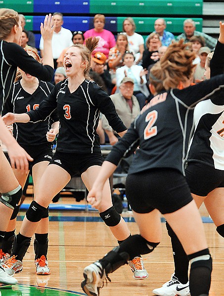 &lt;p&gt;Flathead junior Emily Russell (3) reacts as Flathead pulls ahead
in the second set of Thursday&#146;s crosstown volleyball match with
Glacier at Glacier High School.&lt;/p&gt;