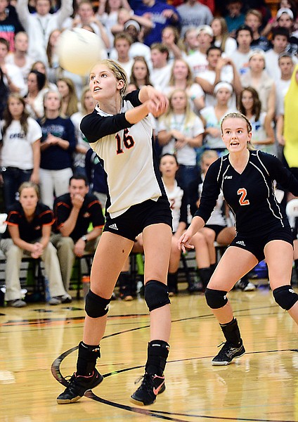 &lt;p&gt;Flathead senior Emma Andrews (16) passes the ball during game two of the Crosstown match up against Glacier on Tuesday, September 24, at Flathead. Glacier won in three sets. (Brenda Ahearn/Daily Inter Lake)&lt;/p&gt;