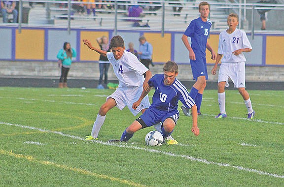 &lt;p&gt;Vikings Kegan Driver (10) and Pirates Andrew Hanson (14) battle for the ball during the first half of the varsity teams game at Pirates Sports Complex Thursday, Sept. 18, 2014, in Polson, Montana. Pirates fell to Bigfork 2-0.&lt;/p&gt;