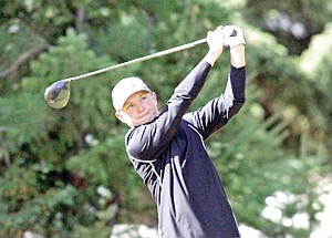 <p>Jonny Cielak tees off on No. 2, a 356-yard par 4 during Libby Invitational Sept. 12</p>