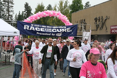 &lt;p&gt;Walkers flood the starting line at the Susan G. Komen Race for the Cure on Sunday at North Idaho College.&lt;/p&gt;