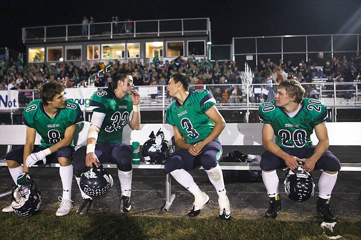 &lt;p&gt;Patrick Cote/Daily Inter Lake Glacier senior defensive lineman Brendan Windauer (33) shows his cut lip to teammates Kyle Griffith (3), Evan Epperly (20) and Reid Siderius (8) Friday night during the sixth crosstown matchup at Legends Stadium. Friday, Sept. 28, 2012 in Kalispell, Montana.&lt;/p&gt;