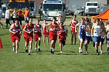 The Arlee cross country team takes off during the Ronan CC Invitational last Saturday in Pablo.