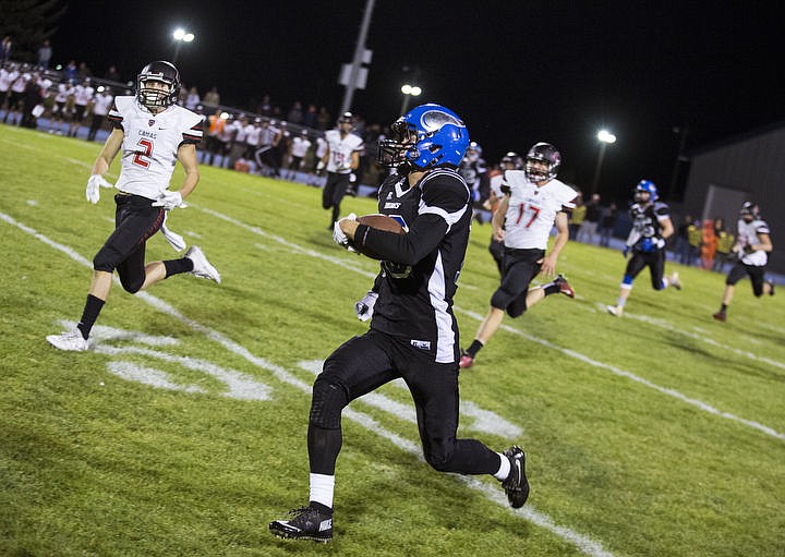 &lt;p&gt;Brody Lundblad rushes down field for a 90-yard touchdown during Friday's homecoming game at Viking Stadium. Brody Lundblad caught five passes for 150 yards and two touchdowns.&lt;/p&gt;