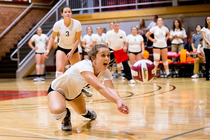 &lt;p&gt;North Idaho College freshman Kelsie Murray (5) lays out for a dig during a match-up with Columbia Basin on Wednesday, Sept. 14, 2016 at North Idaho College.&lt;/p&gt;