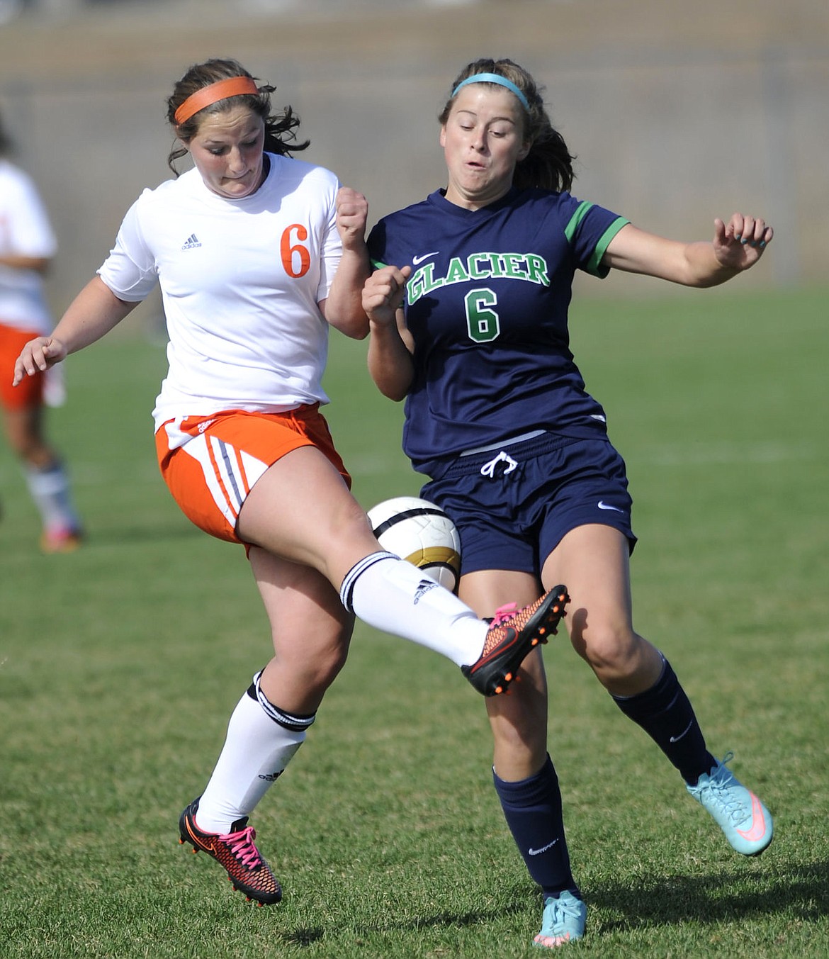 &lt;p&gt;Flathead's Ashley Lincoln and Glacier's Ellie Stevens battle for the ball during the second half of a 0-0 draw at the Kidsport complex on Saturday. (Aaric Bryan/Daily Inter Lake)&lt;/p&gt;