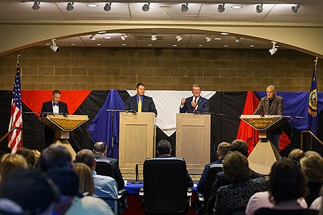 &lt;p&gt;Four candidates for governor of Idaho take the stage Friday during a debate, hosted by the Coeur Group, at the Coeur d&#146;Alene Public Library Community Meeting Room. Candidates answered questions on the topics of education, jobs, health care and more. From left, Democratic candidate A.J. Balukoff, Libertarian candidate John Bujak, GOP Gov. Butch Otter and Independent candidate Pro-Life.&lt;/p&gt;