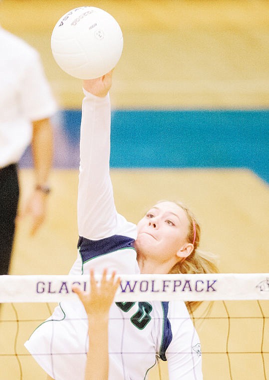 &lt;p&gt;Wolfpack junior Tessa Krueger spikes the ball Thursday night during Glacier's Western AA home volleyball match with Missoula Big Sky.&lt;/p&gt;