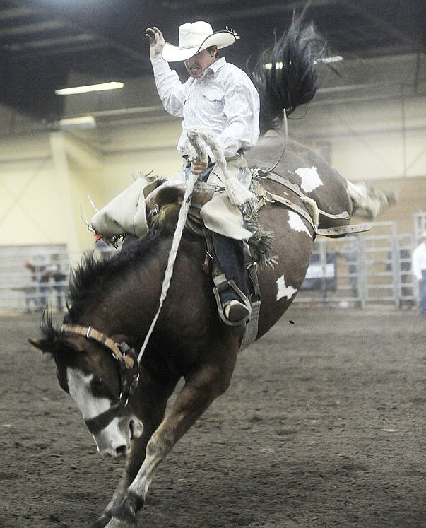 &lt;p&gt;Kendall Green rides Mr. B for eight seconds during the Cinch Bucking Horse Championships at Majestic Valley Arena on Saturday. (Aaric Bryan/Daily Inter Lake)&lt;/p&gt;