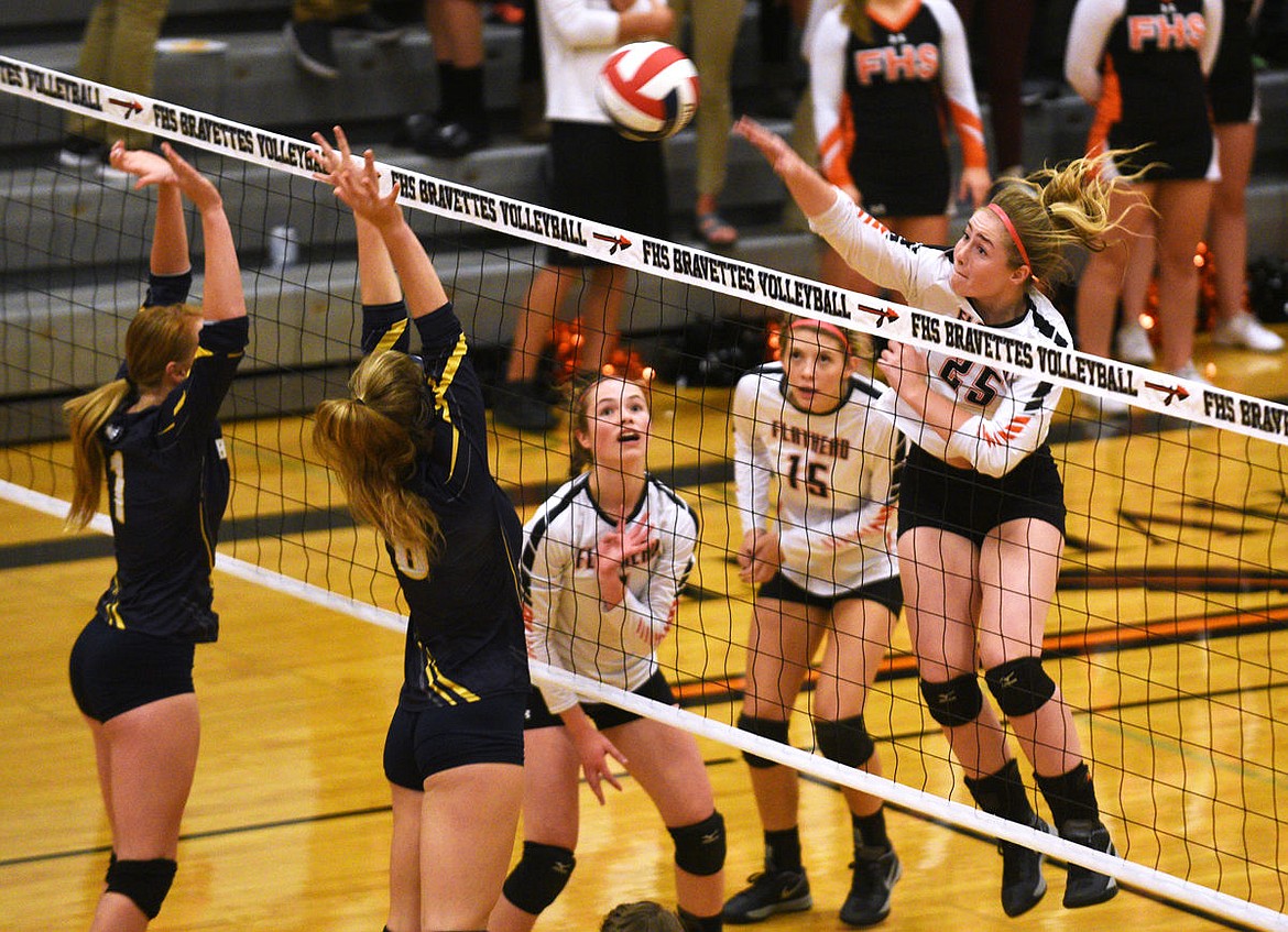 &lt;p&gt;Flathead outside hitter Allie Gagnon smashes the ball during the first game against Big Sky at Flathead on Tuesday. (Aaric Bryan/Daily Inter Lake)&lt;/p&gt;