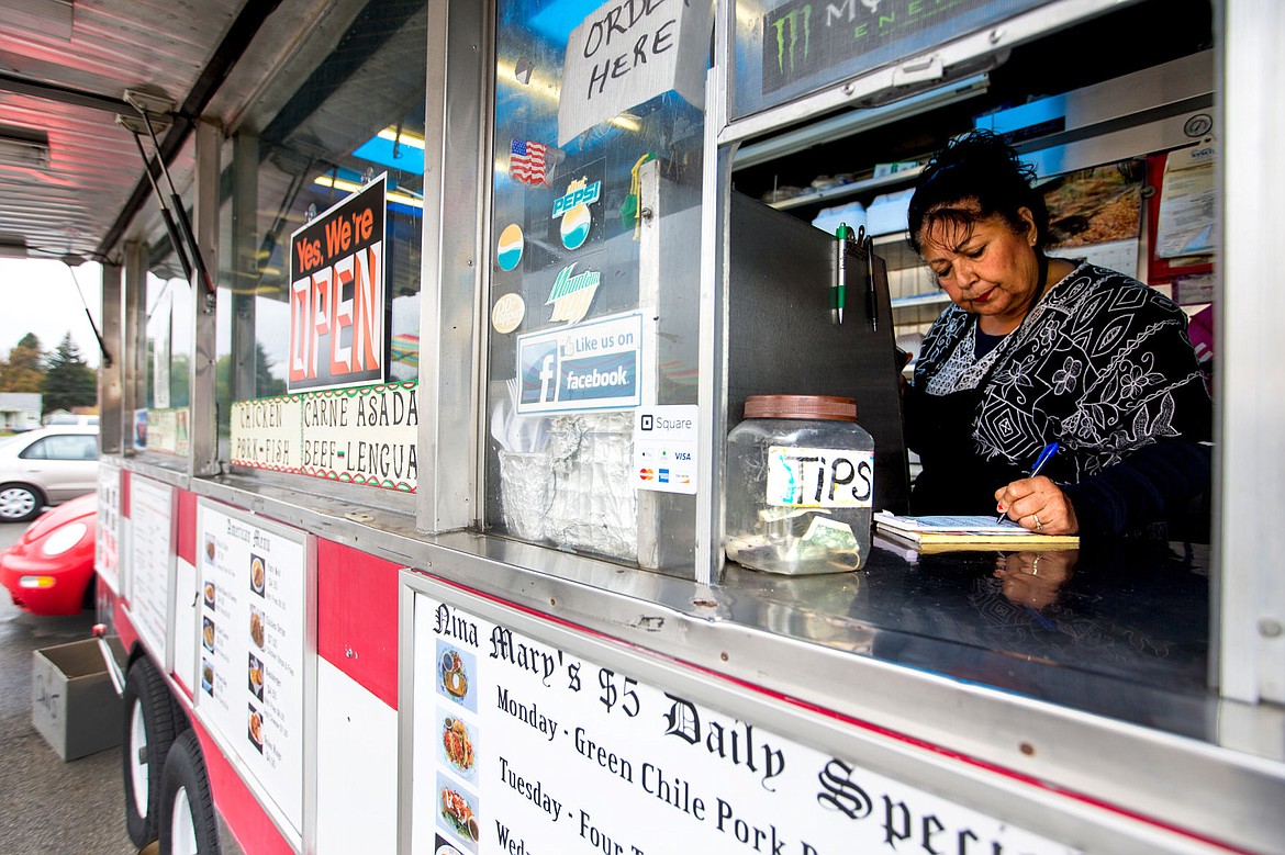 &lt;p&gt;Mary Hayes, owner and sole operator of Nina Mary's Mexican-American food truck, takes a customer's phone-in order on Tuesday. Hayes' food truck, located in the parking lot of Runge Furniture on Spokane Street in Coeur d'Alene, has been the target of vandalism and theft in the six years it's been operating.&lt;/p&gt;