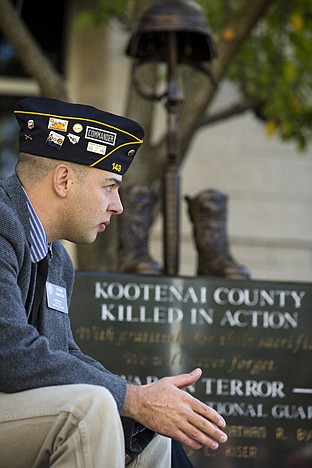 &lt;p&gt;Occasionally wiping a tear from his eye after reading off the names of six of Kootenai County's recently fallen soldiers, commander Steven Hanson sits in front of the newly unveiled War On Terrorism Killed In Action monument Saturday while speaker Leutenant Colonel Vaughn Ward shares his experience with loss in Fallujah.&lt;/p&gt;