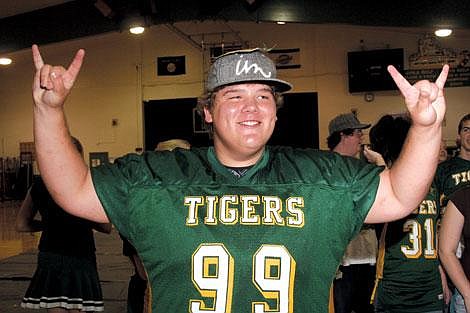 Nick Ianniello/Mineral Independent St. Regis Tiger Josh Slavin celebrates after the pep rally Wednesday.