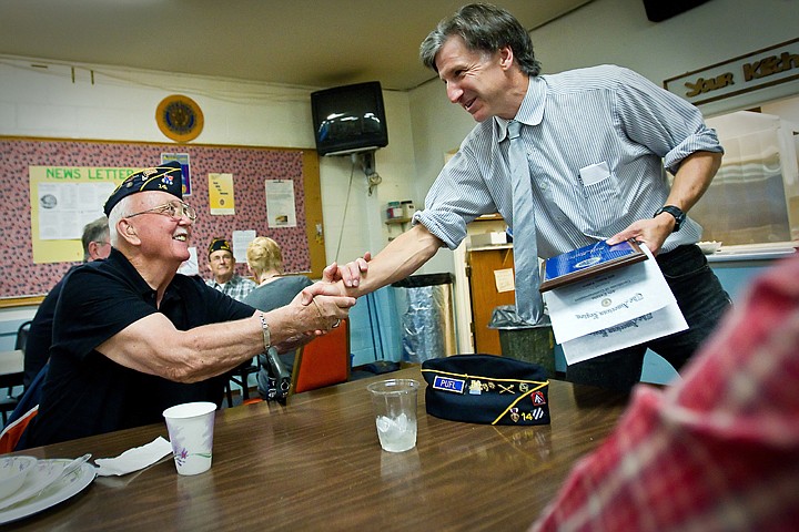 &lt;p&gt;JEROME A. POLLOS/Press Bill Buley, city editor of the Coeur d'Alene Press, is congratulated by Jim Shepperd after receiving the 2010 Fourth Estate Award Tuesday from the American Legion Post 14 in Coeur d'Alene. Buley received the state award for &quot;outstanding public service benefiting our community, state and nation&quot; by providing coverage of veterans and veterans issues in the area.&lt;/p&gt;