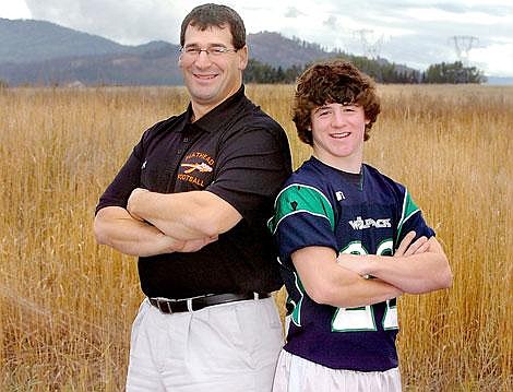 Father and son were divided when Glacier High School opened this fall, but they hardly ever take the Flathead and Glacier rivalry home. Peter Fusaro, left, is principal at Flathead High school while his son, Wiley, is a sophomore (and football player) at Glacier High School. Karen Nichols/Daily Inter Lake