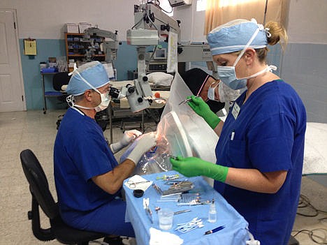 &lt;p&gt;Team leader Dr. Pat Parden of the North Idaho Eye Institute prepares to conduct a cataract surgery with Kristina Brune, a volunteer from Missouri, during their first day of operations in Guatemala, Sept. 21.&lt;/p&gt;