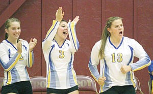 <p>Ashley Walker, left, Bailie Rosling and Devon Gallagher vs. Troy Sept. 2</p>